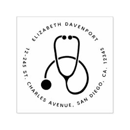 Enkelt Grått Stethoscope Namn och Adress Självfärgande Stämpel