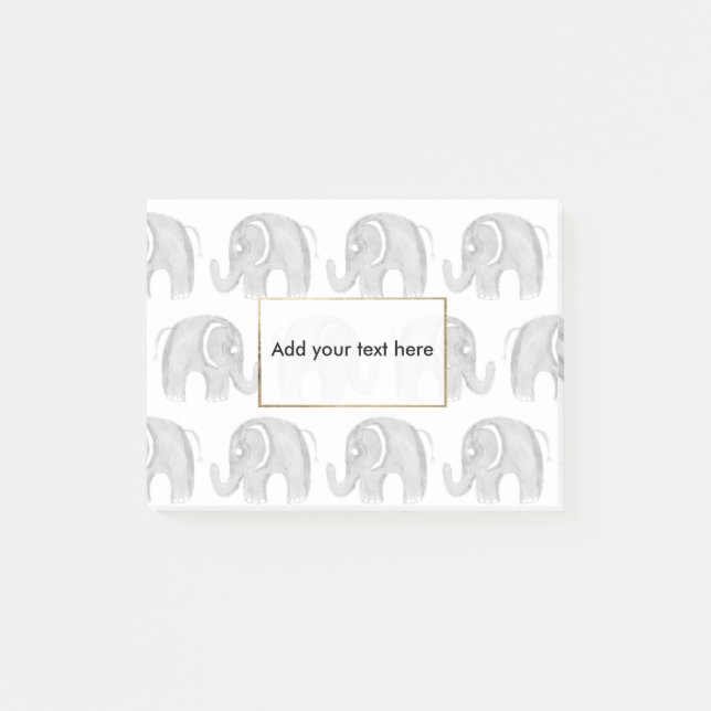 Enkelt grått-vitt vattenfärg hand plockade elefant post-it block (Framsida)