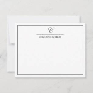 Enkelt Grått White Elegant-skript Monogram Anteckningskort