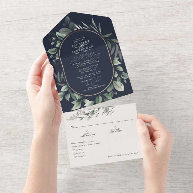 Enkelt Greenery Eucalyptus & Navy Bröllop (Tearaway)