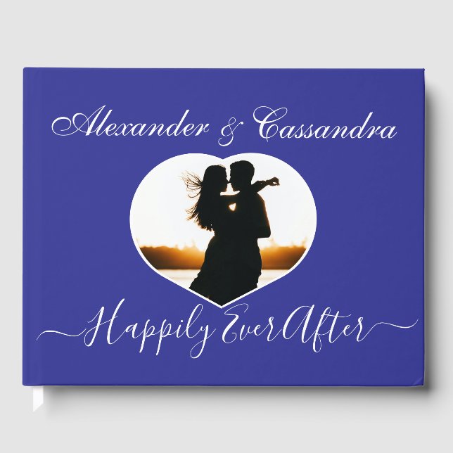 Enkelt grekiskt Royal blått, elegant, foto Bröllop Gästböcker (Framsida)