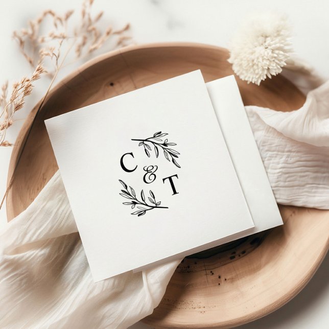 Enkelt Grey Bröllop Monogram Pappersservett (Simple Wedding Monogram Greenery Cocktail Party Napkins.)