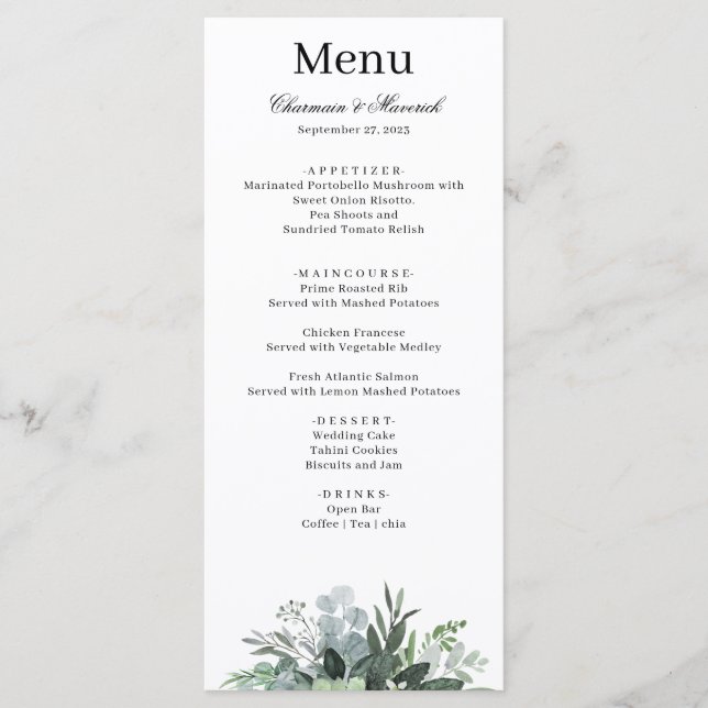 Enkelt Grey Löv Bröllop Menu Meny (Framsida)