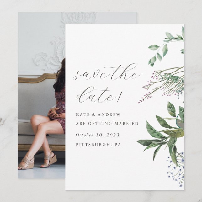 Enkelt Grey Meadow Bröllop-foto spara datumet (Fram/baksida)