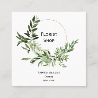 Enkelt grönt botaniskt levande Löv florist Fyrkantigt Visitkort