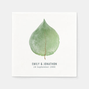 Enkelt Grönt Eucalyptus Löv Namn Bröllop Pappersservett
