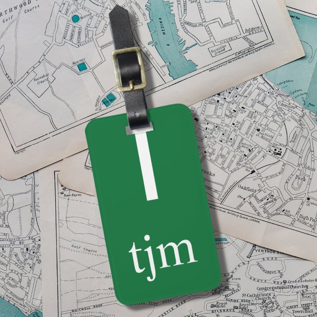 Enkelt Grönt Vita streck, fet Monogram Bagagebricka (Skapare uppladdad)