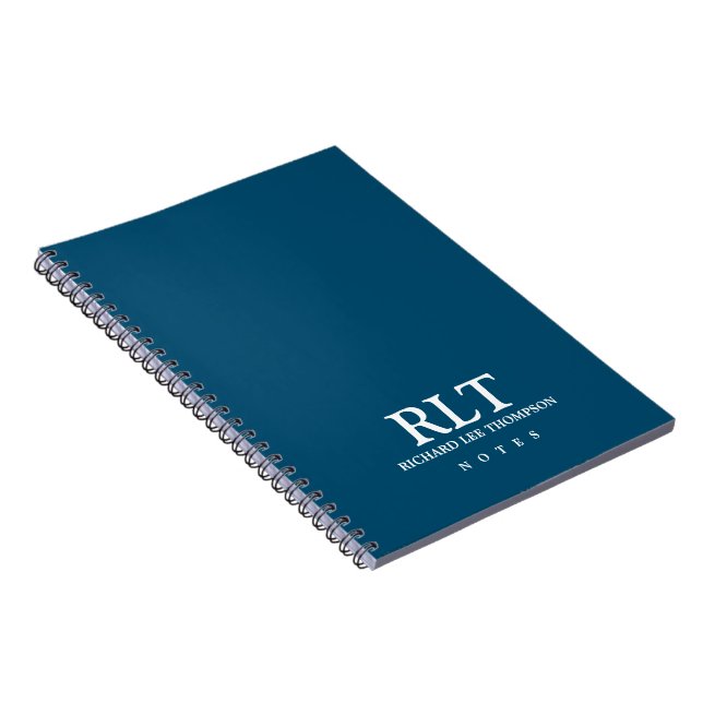 Enkelt grundläggande monogram på Elegant Blue Anteckningsbok (Högra Sidan)
