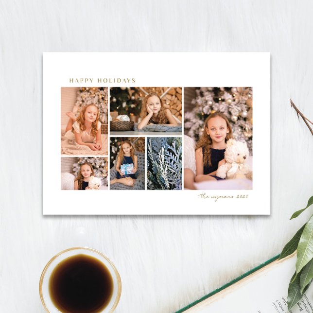 enkelt guld 6-fotosamlingskort för helgdag julkort (Skapare uppladdad)