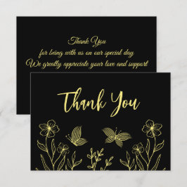 Enkelt guld-blomma, svart bröllop tack kort