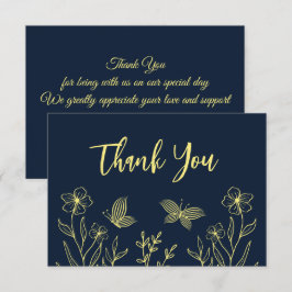 Enkelt guld-blommor i marinen bröllop tack kort
