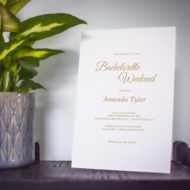 Enkelt Guld Calligraphy Bachelorette Party Inbjudningar (Skapare uppladdad)