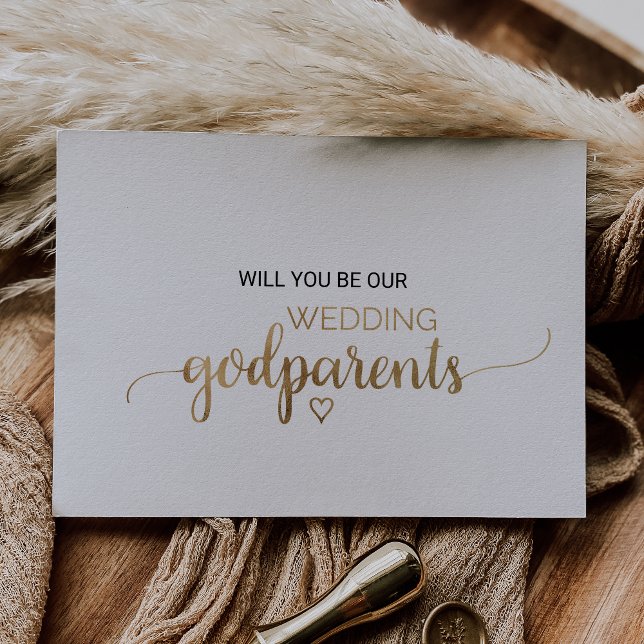 Enkelt Guld Calligraphy Bröllop Godparent Frieri Inbjudningar (Skapare uppladdad)