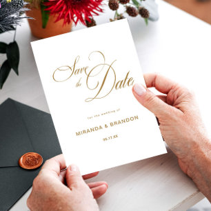 Enkelt Guld Calligraphy Bröllop Spara Datumet