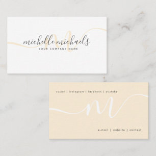 Enkelt Guld Cream Minimal Monogram-skript Visitkort