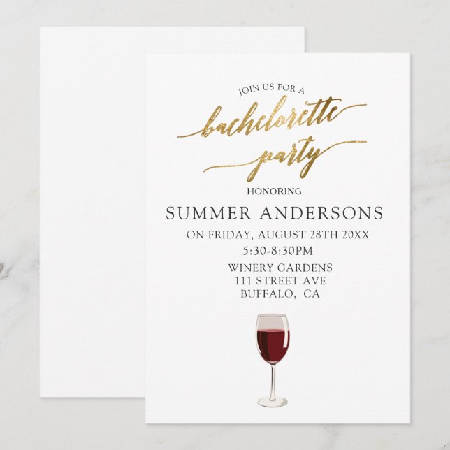 Enkelt Guld Foil Struktur Vin Bachelorette Party Inbjudningar (Fram/baksida)