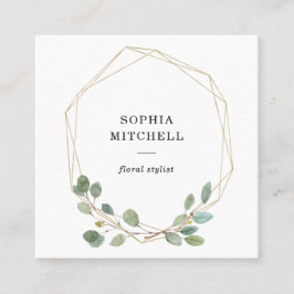 Enkelt guld- geometriskt för Eucalyptusgrönska | Fyrkantigt Visitkort