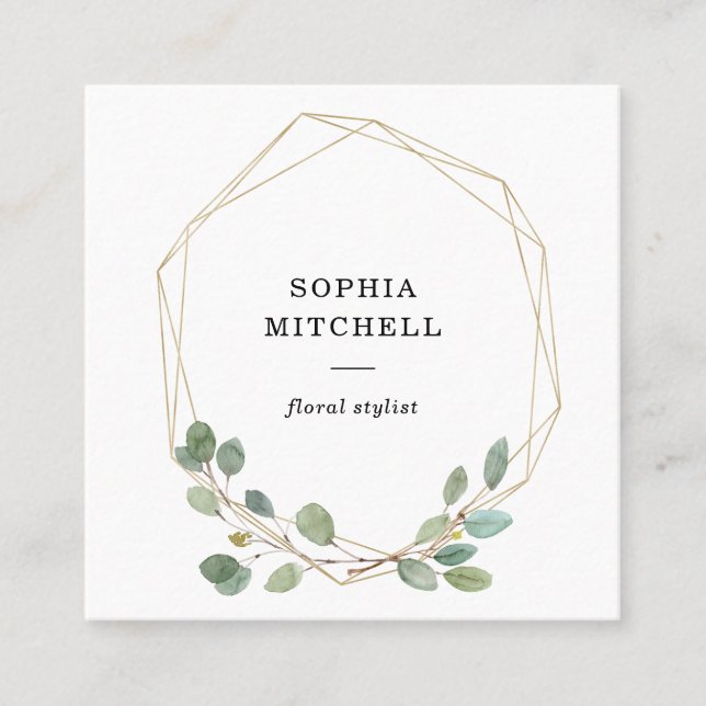 Enkelt guld- geometriskt för Eucalyptusgrönska | Fyrkantigt Visitkort (Framsida)
