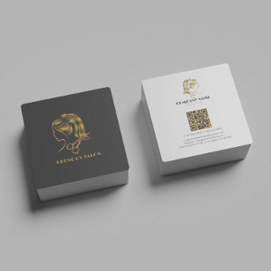 Enkelt Guld Hair Salon Logotyp Mörk Grått Bakgrund Fyrkantigt Visitkort