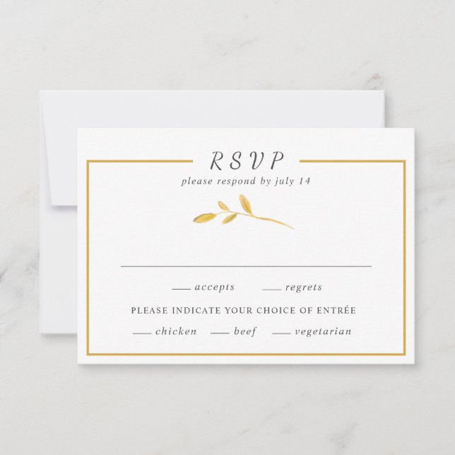 Enkelt guld löv Trendig snyggt ram Bröllop OSA Kort (Framsida)