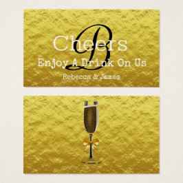 Enkelt Guld Monogram Bröllop Free Drink Biljett