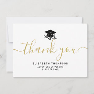 Enkelt Guld Script Black Grad Cap Studenten Tack Kort