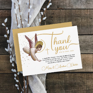 Enkelt Guld White Blating Christian Angel Typo Tack Kort