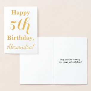 Enkelt guldfolie 5:e födelsedagen + anpassat namn folierat kort