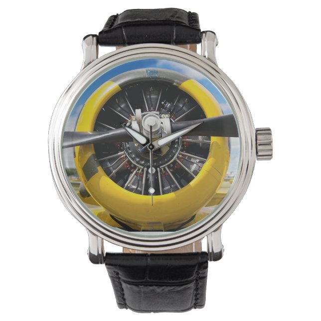 Enkelt Gult Prop Flygplan Propeller Closeup Armbandsur (Framsida)