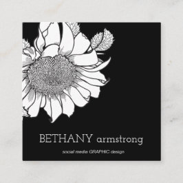 Enkelt Hand plockade solrosstam Black & White Fyrkantigt Visitkort