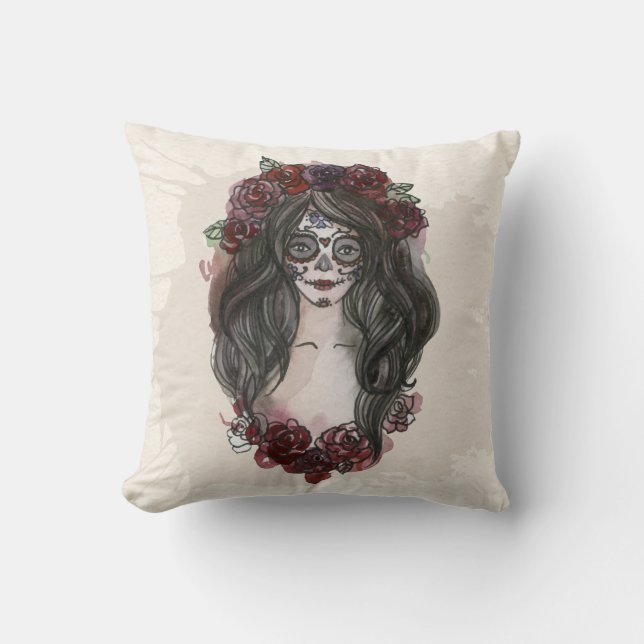 Enkelt handdragen Dia de los Muertos Dekorativ kud Kudde (Framsida)