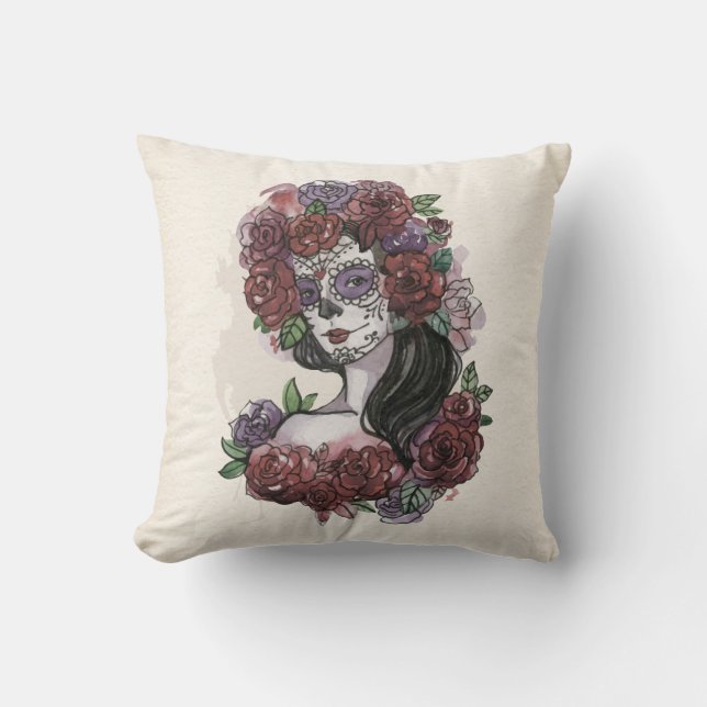 Enkelt handdragen Dia de los Muertos Dekorativ kud Kudde (Framsida)