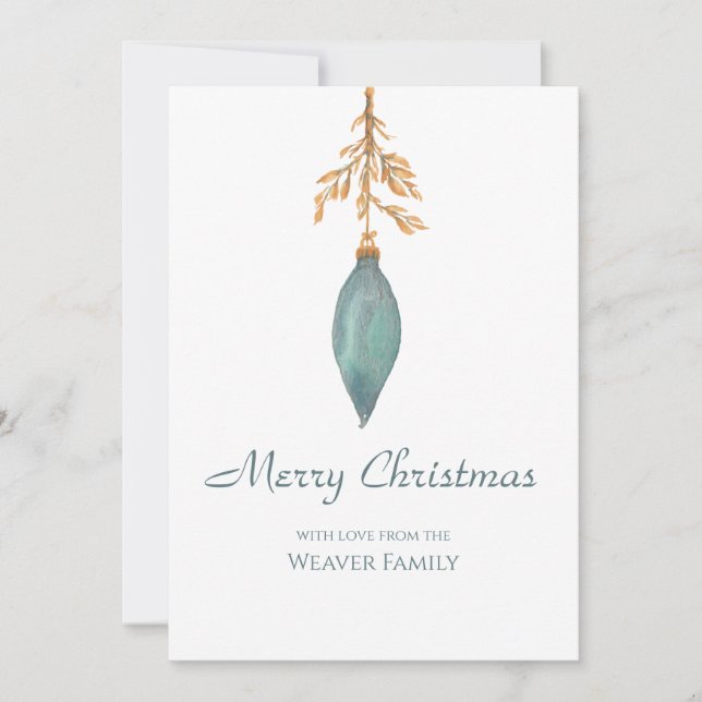 Enkelt handmålat vattenfärgsTurkos jul Julkort (Framsida)