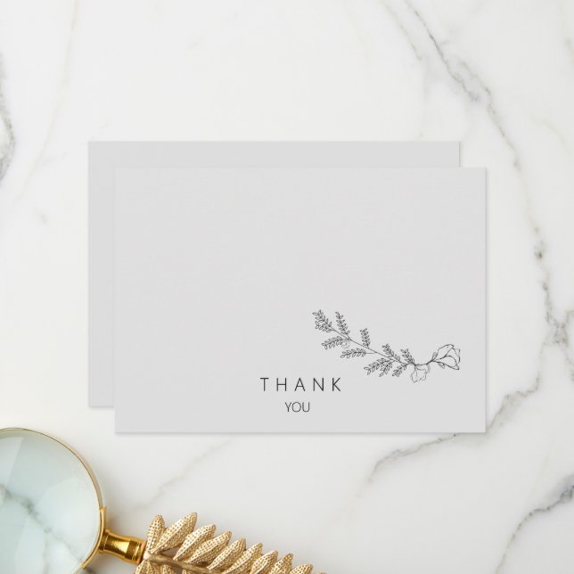 Enkelt handritat Blommigt Stem Loving Memory Tack Kort (Fram/Back In Situ)