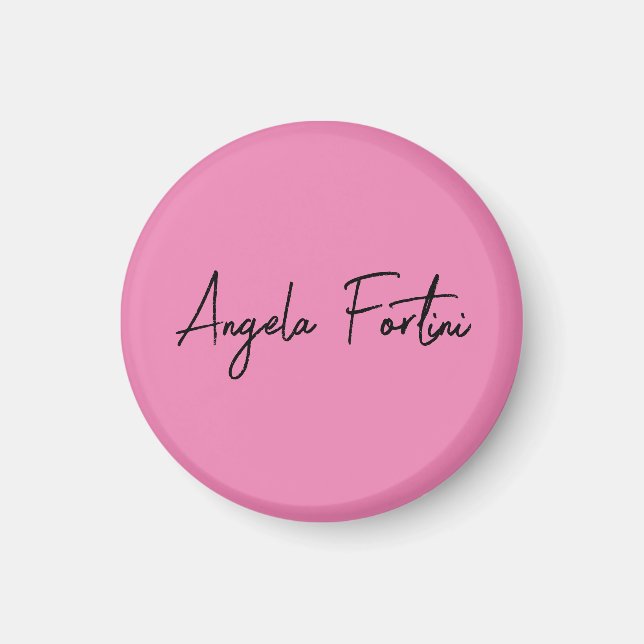 Enkelt handskriftsformat Rosa Professionell Namn Magnet (Framsidan)