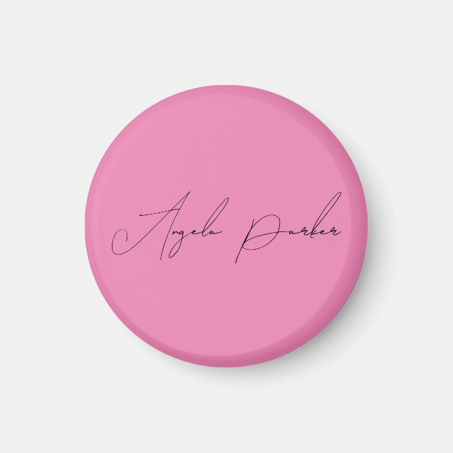 Enkelt handskriftsformat Rosa Professionell Namn Magnet (Framsidan)