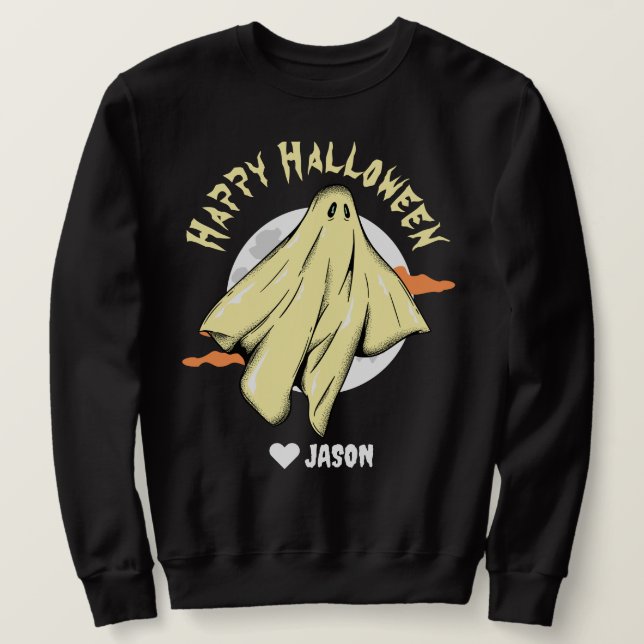 Enkelt Happy halloween boo spooky spöke Lång Ärmad Tröja (Design framsida)