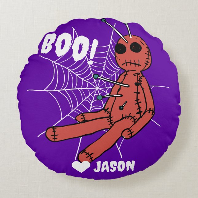 Enkelt Happy halloween boo spooky voodoo doll Rund Kudde (Framsidan)