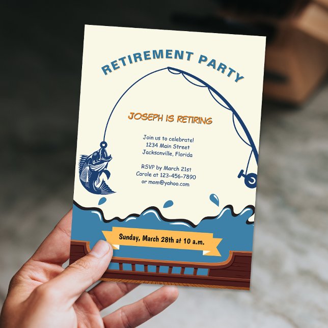 Enkelt havsfiske Pension Party Inbjudningar (Simple Ocean Fishing Retirement Party Invitation)