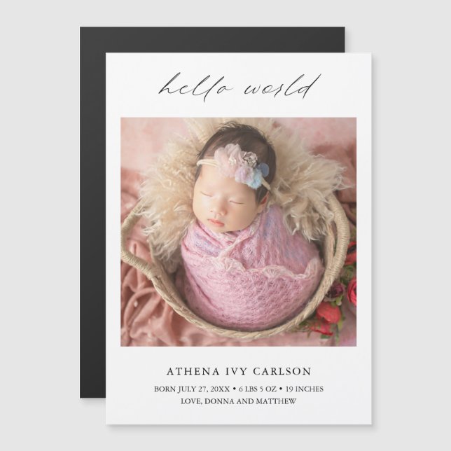 Enkelt Hej World Photo Birth-meddelande (Fram/baksida)