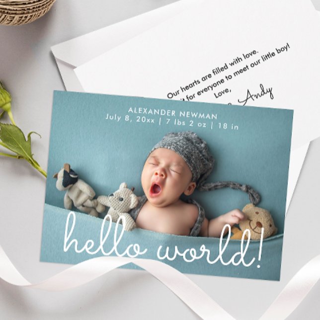 Enkelt Hej World Photo Birth-meddelande Inbjudningar (Skapare uppladdad)