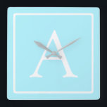 Enkelt Himlar Blue Monogram Fyrkantig Klocka<br><div class="desc">Tack för ditt köp!</div>