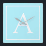 Enkelt Himlar Blue Monogram Fyrkantig Klocka<br><div class="desc">Tack för ditt köp!</div>