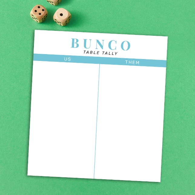 Enkelt Himlar Blue och White Bunco Bord Tally Anteckningsblock (modern tear-off notepad Bunco score card with sky blue graphic accents)
