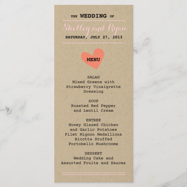 Enkelt hjärta-menykort meny (Framsida)