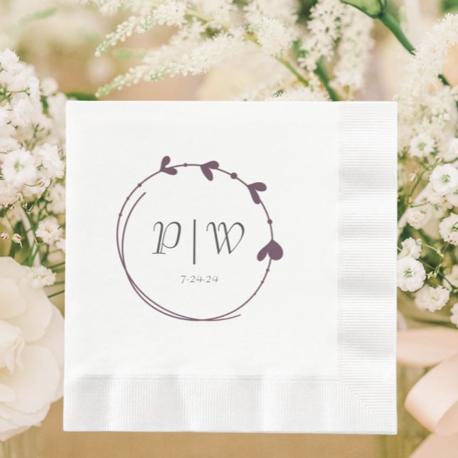 Enkelt hjärtkärlkrans Monogram Bröllop Pappersservett (In Situ Wedding)