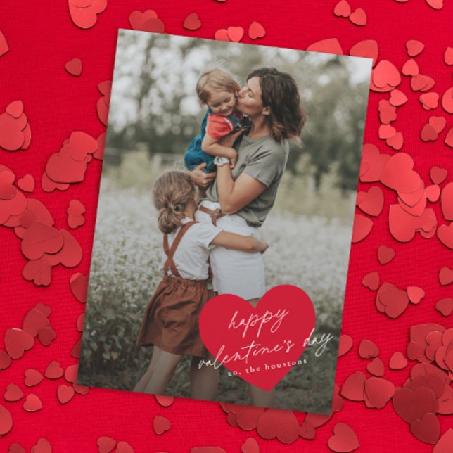 Enkelt hjärtskript Glad Alla hjärtans dag Julkort (Simple heart minimal happy photo valentine's day card.)