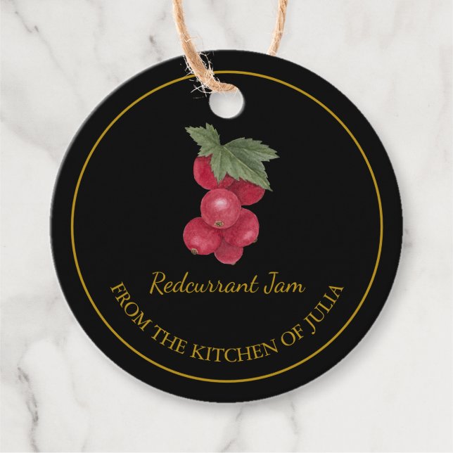 Enkelt Homemade Redcurrant Sylt Märkre l Black Gåvor Etiketter (Framsida)