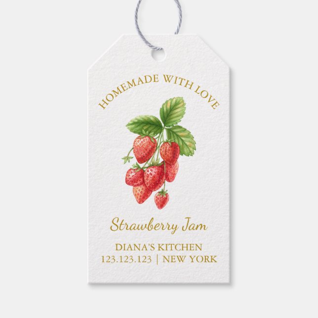 Enkelt Homemade Strawberry Sylt hang Märkre l Whit Presentetikett (Framsidan)
