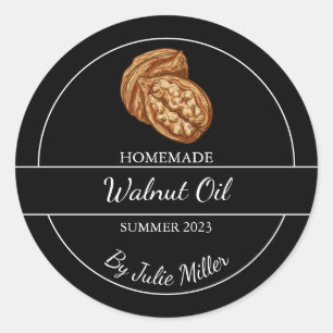 Enkelt Homemade Walnut Oil-märke Svart Runt Klistermärke